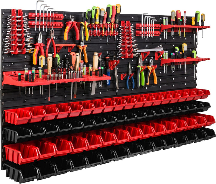 Lagersystem Werkstattregal | 156 x 78 cm | 68 stck. Box | Wandregal mit Werkzeughalterungen und Stap