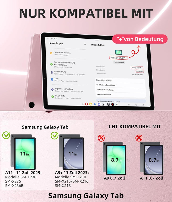 Vobafe Hülle mit Tastatur für Samsung Galaxy Tab A11+ Plus 11 Zoll 2025 / Tab A9+ Plus 2023, 7 Farbe