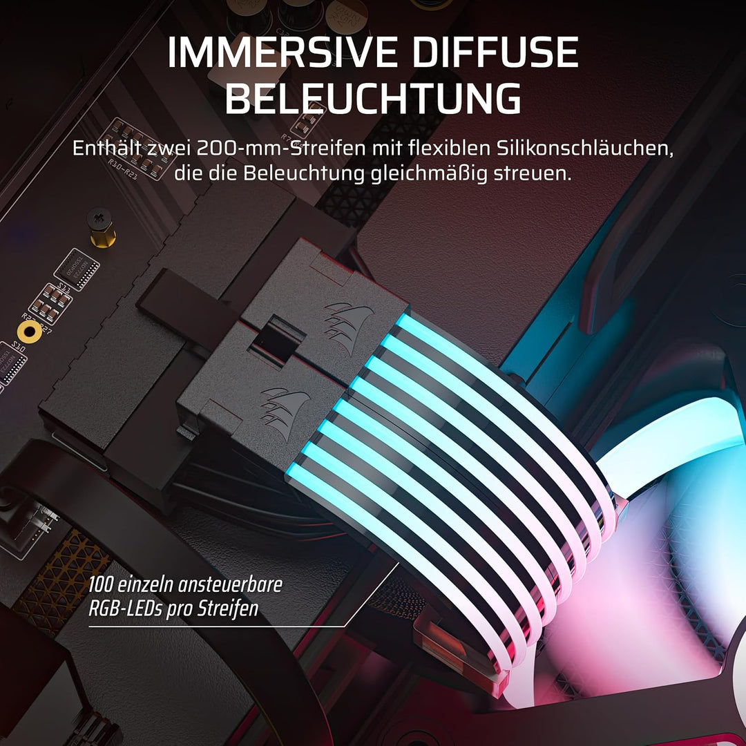Corsair iCUE ARGB PSU Kabelbinder – 2X 200mm LED-Streifen – 100 RGB-LEDs pro Streifen – Passt zu Jed