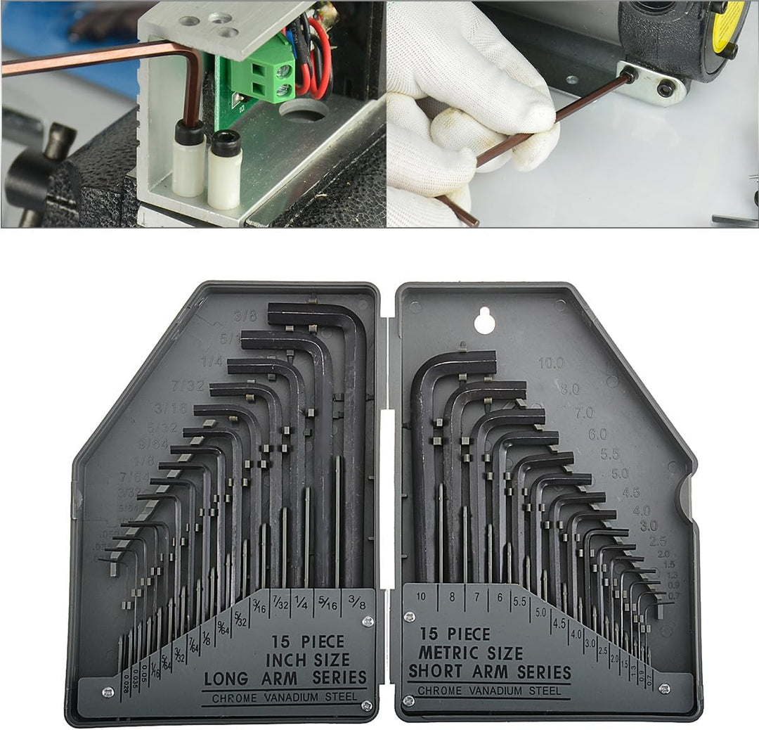 Innensechskant Satz 30 tlg, Imperial und Metric Hex Inbusschlüssel Sets, langer Arm und kurzer Arm L