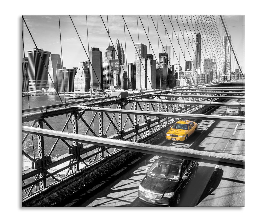 Gelbes Taxi in New York auf Brücke Herdabdeckplatte & Spritzschutz aus Echtglas | Für Herd-Kochfelde