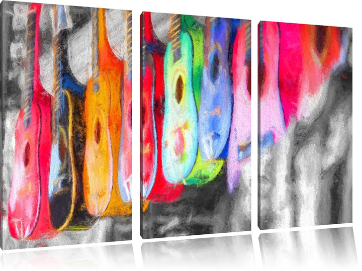 klassische Gitarren auf dem Markt schwarz/weiss Deluxe 3-Teiler Leinwandbild 120x80 Bild auf Leinwan