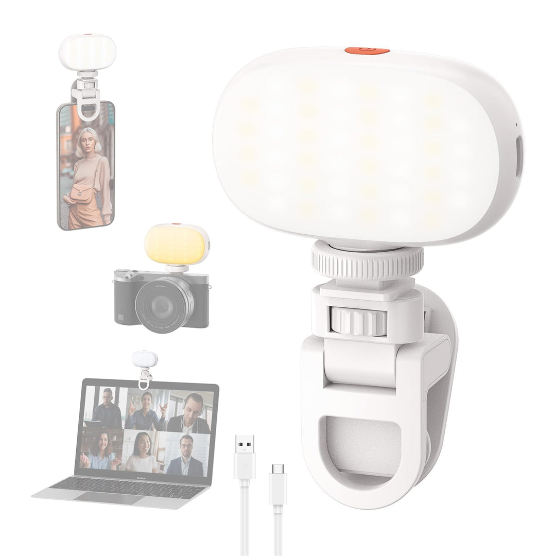 Smiling Shark Mini Foto Licht, Tragbar Selfie Licht mit Clip Wiederaufladbar CRI 95+ Dimmbar 3 Farbe