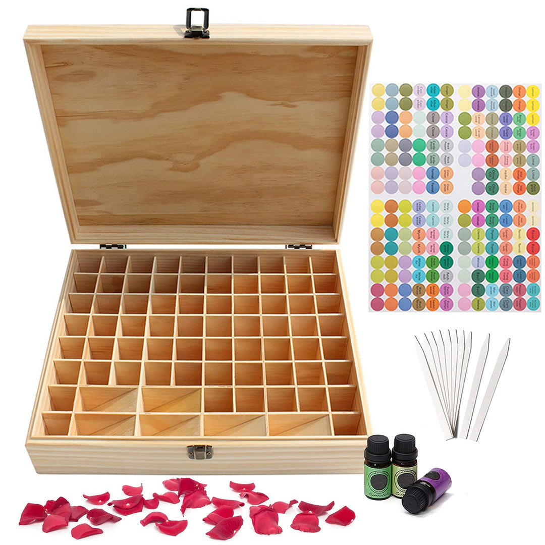 RoseFlower 74 Slots Ätherisches Öl Box aus Holz - Ideales Aufbewahrungsbox Organisator für Ätherisch
