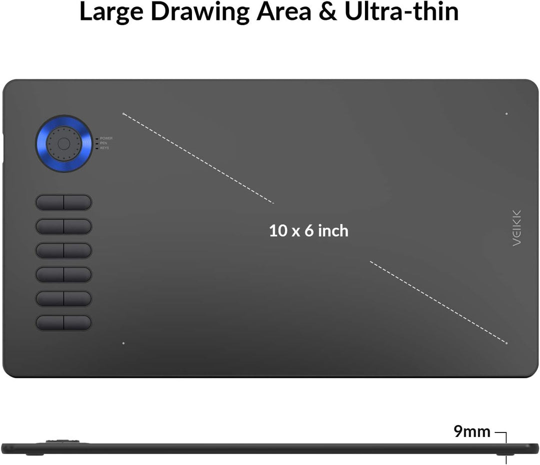 Grafiktablett für PC VEIKK A15 Pro, 10x6 Zoll Zeichentablett mit batterielosem Stift und 12 Express-