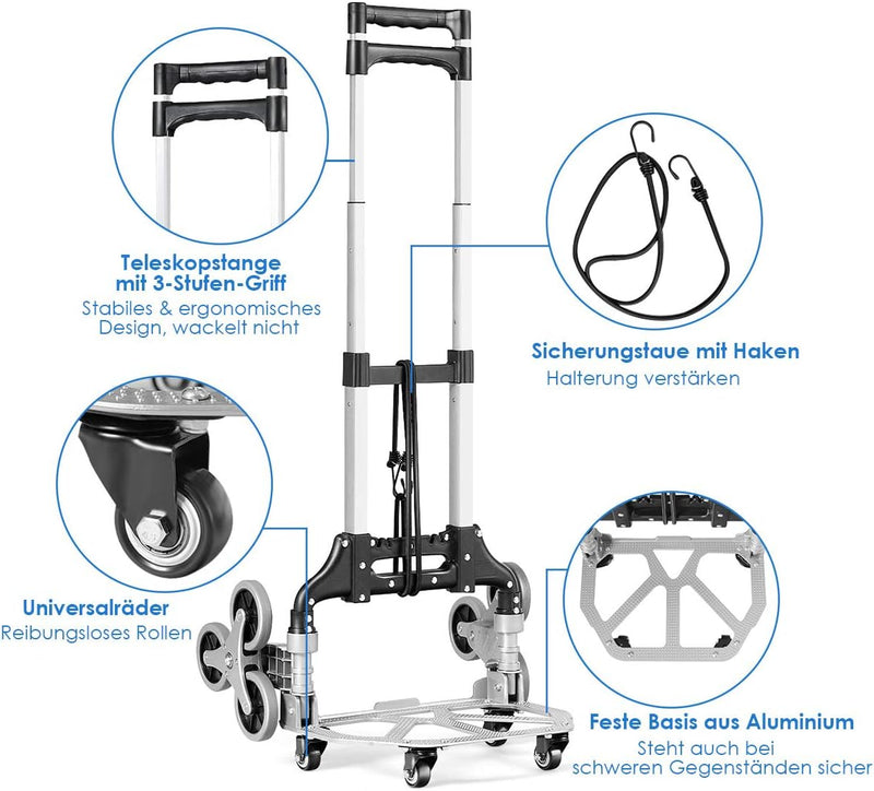 COSTWAY Sackkarre Transportkarre klappbar, Handkarre mit Teleskopgriff & Expanderseil, bis 80 kg bel