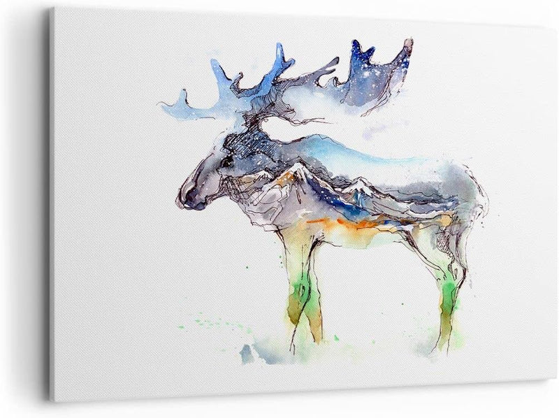 Bilder auf Leinwand 100x70cm Leinwandbild Moose Berge Winter illustration Gross Wanddeko Bild Schlaf