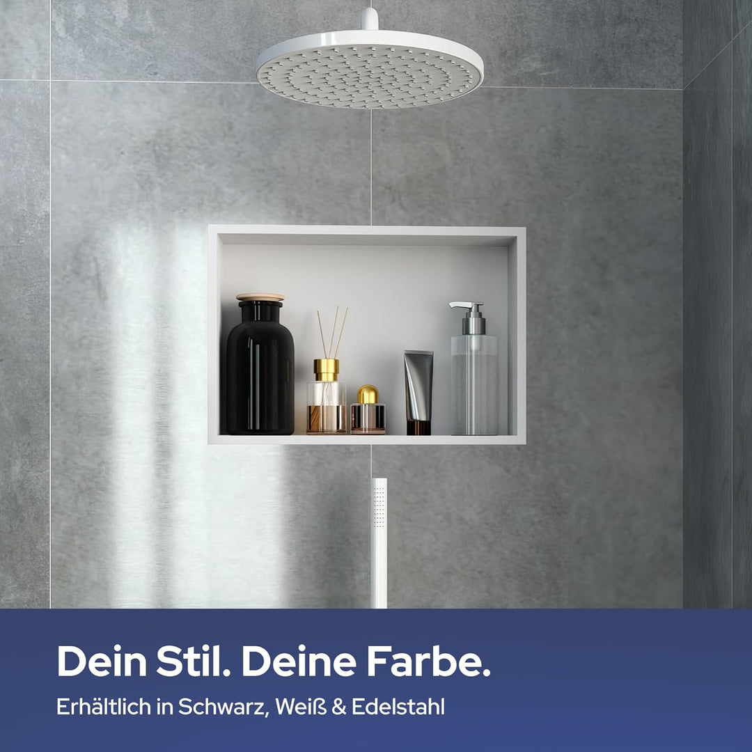 VILSTEIN Wandnische Dusche 30x90 cm [ROSTFREI] - Randlose Nische - Wandnische Weiss - Einbauregal fü