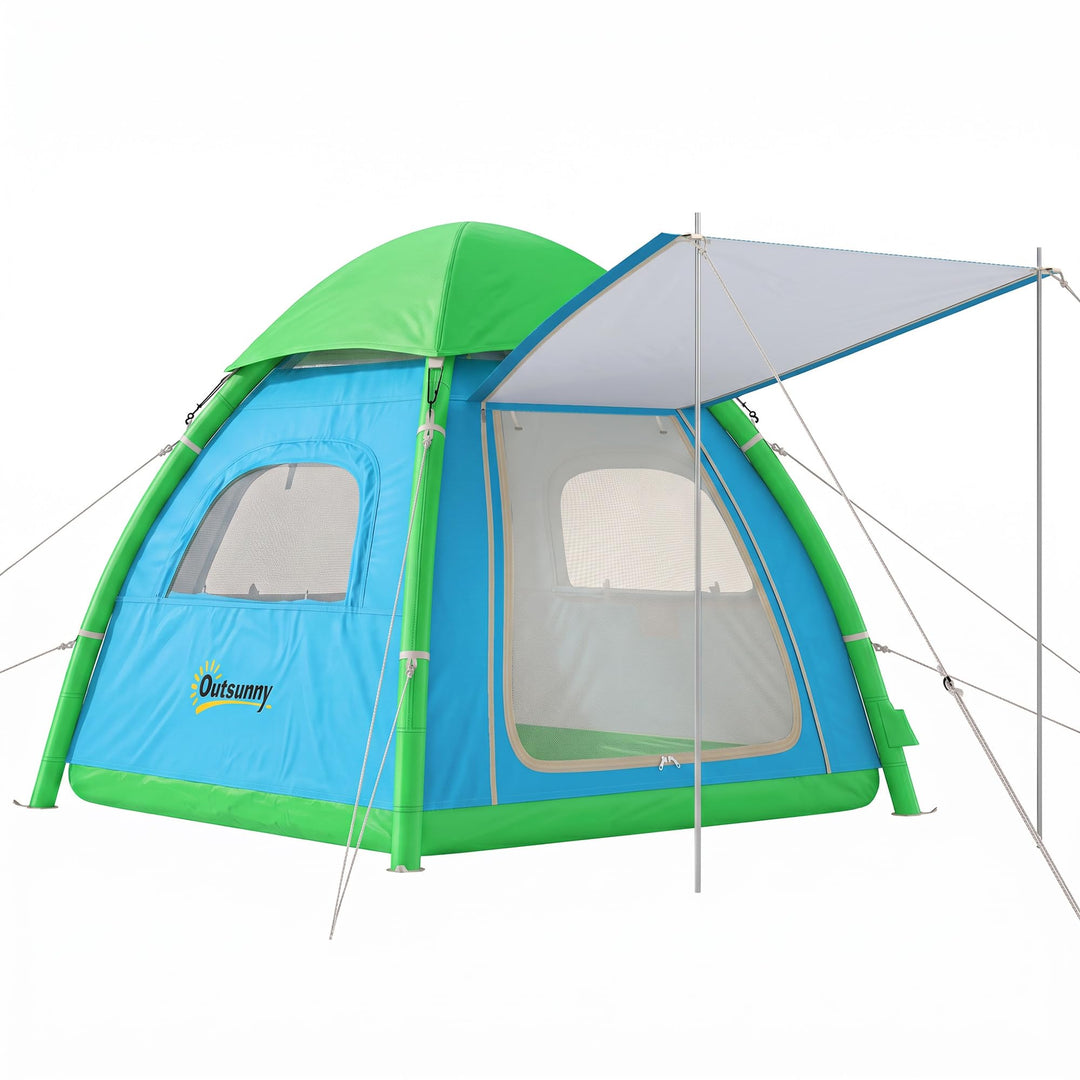 Outsunny Aufblasbares Zelt 3 Personen Schneller Aufbau Outdoor Camping Zelt mit Luftpumpe Meshfenste