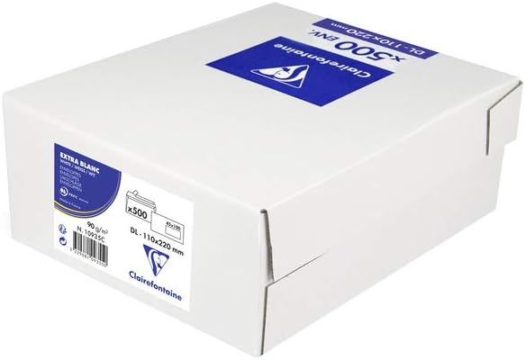 Clairefontaine 10935C - Karton mit 500 Umschlägen DL-110x220mm, selbstklebend, 90g, mit Sichtfenster