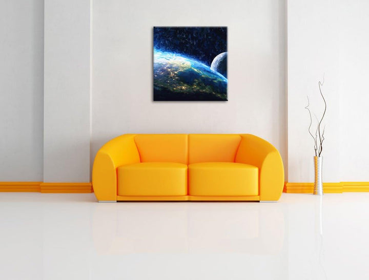 Pixxprint Erde und Ihr Mond aus dem All als Leinwandbild Quadratisch/Grösse: 70x70 / Wandbild/Kunstd