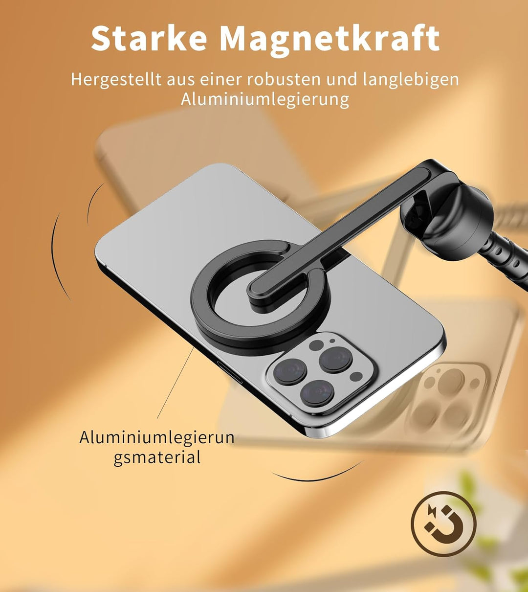 TONEOF 173cm Magnetisches Selfie Stick Stativ, Stark Magnetischer Aluminium Halter für Magsafe, 360°