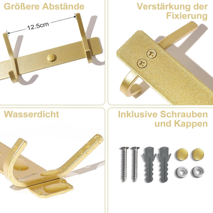 Qiannhee 2x Hakenleiste Kleiderhaken Golden Garderobenleiste Rostfrei 43CM bis 40KG Schwerlast Kleid
