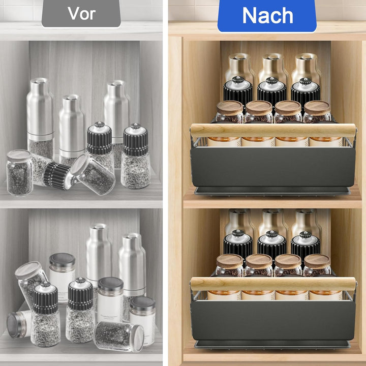 AirOpen Ausziehbare Schublade Küche, Hochwertiger Karbonstahl Ausziehbarer Schrank Organizer, Ultral