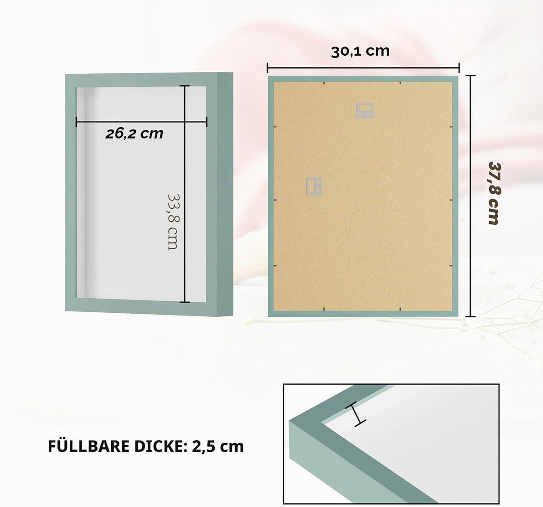 Muzilife 3D Bilderrahmen zum Befüllen mit Echter Glasscheibe, 30x38x2,5cm Tiefer MDF Rahmen, Objektr