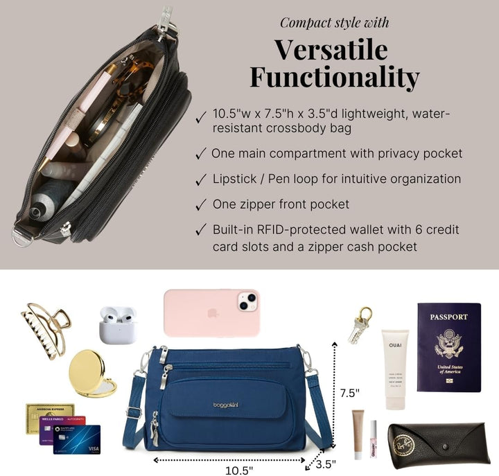 Baggallini Damen Umhängetasche Original RFID Everyday Crossbody Bag Pazifik, Pazifik