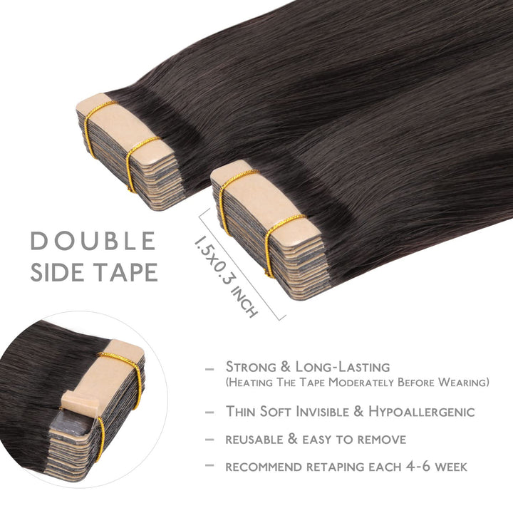 WENNALIFE Tape Extensions Echthaar, 20pcs 40g 30cm 12 Zoll Dunkel Braun bis Chestnut Braun und Dirty
