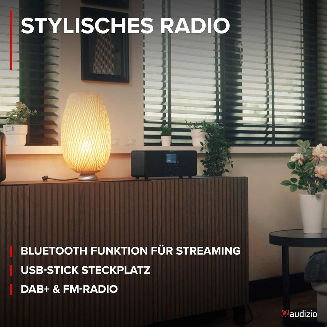 Audizio Genua DAB Radio mit Bluetooth – Stereo DAB Plus Radio mit Fernbedienung, 60 Speicherplätze,