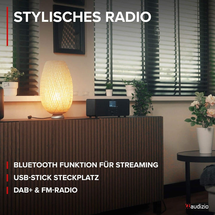 Audizio Genua DAB Radio mit Bluetooth – Stereo DAB Plus Radio mit Fernbedienung, 60 Speicherplätze,