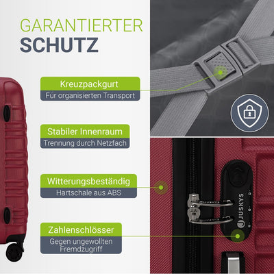 Juskys Hartschale Kofferset Reisekoffer 3 teilig - Zahlenschloss, geräuscharme 360° Rollen gross, Te