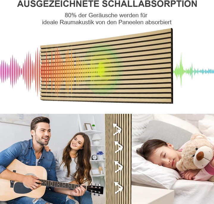 Akustikpaneele Holz 0,72㎡ - 1 Satz 120x60cm Rohholz Farbe Wandpaneele 3D, Moderne Akustiklösung für