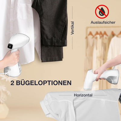 LEBENLANG Steamer Dampfglätter (1500W, 300ml, Quick & Go Automatik) LCD Hand Dampfbürste Dampfglätte