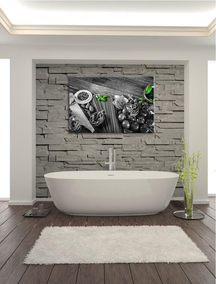 Pasta mit frischen Gewürzen schwarz/weiss Format: 100x70 auf Leinwand, XXL riesige Bilder fertig ger