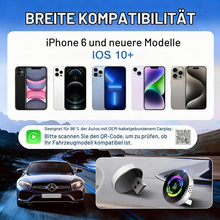2-in-1 CarPlay Wireless Adapter for iPhone,2025 Upgrade Converts Factory Wired to Wireless CarPlay D