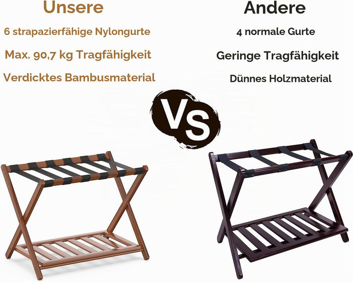 2er Set Bambus Gepäckablage für Gästezimmer, 26,77" Klappbarer Kofferständer mit Ablagefach, Verstär