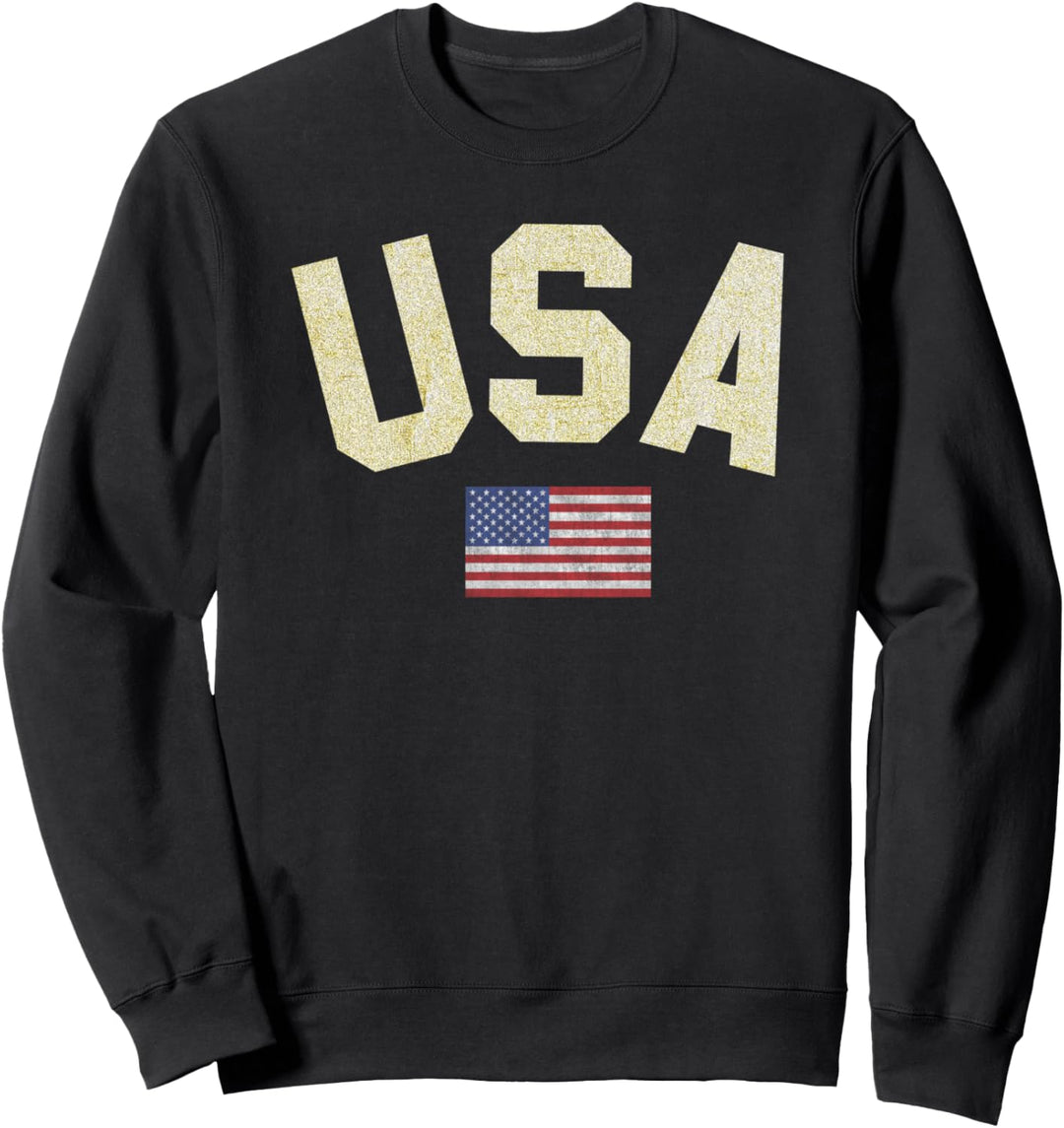 USA Gold Glitter Text Center Flag Sweatshirt