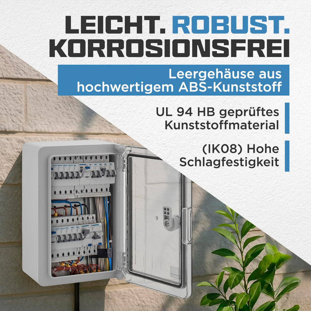 BOXEXPERT® Verteilerkasten aussen wasserdicht [ABS Kunststoff IP65 Gehäuse inkl. Sichttür] grau (Ser