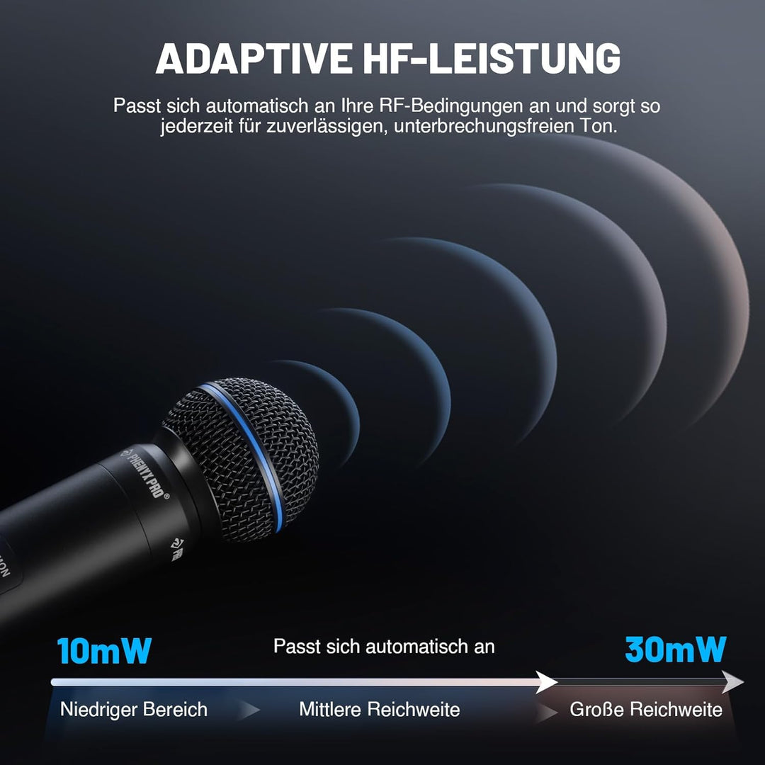 Phenyx Pro UHF Smart Funkmikrofonsystem, 2 kabellose dynamische Mikros mit Auto-Scan & Sync, adaptiv