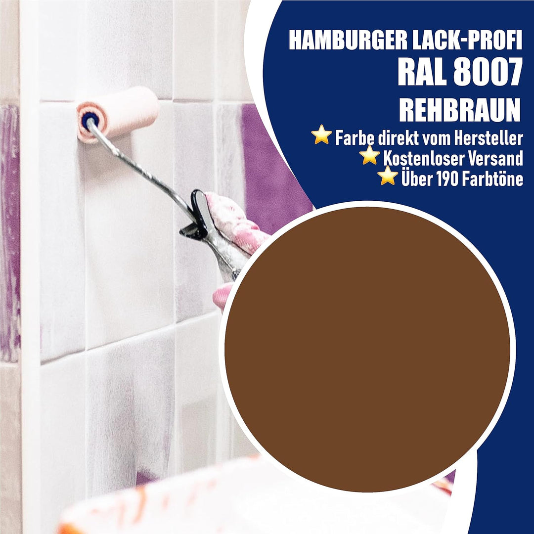 Fliesenlack GLÄNZEND Rehbraun RAL 8007 Braun Fliesenfarbe im SET // Hamburger Lack-Profi (10 L), 10