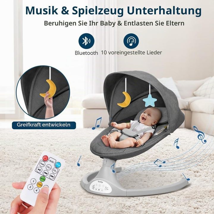 Bioby Elektrische Babywippe | Babyschaukel mit 5-Punkt-Gurt &amp; 5 Schaukelmodi, Leicht &amp; Sicher Wippe