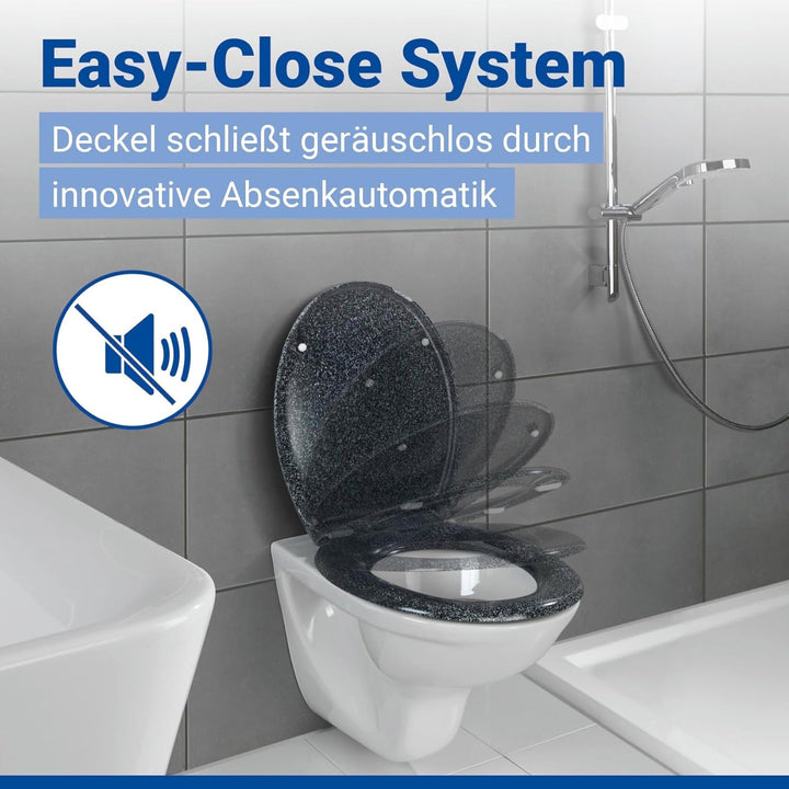 WENKO WC-Sitz Ottana Granit, hygienischer Toilettensitz mit Absenkautomatik, WC-Deckel mit Fix-Clip