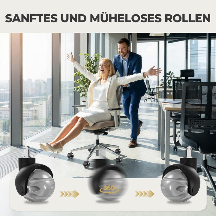 Sytopia Bürostuhl Rollen 5er Set in Grau, Rollen für Bürostühle 11 x 22 mm für Teppichböden, Hartbod
