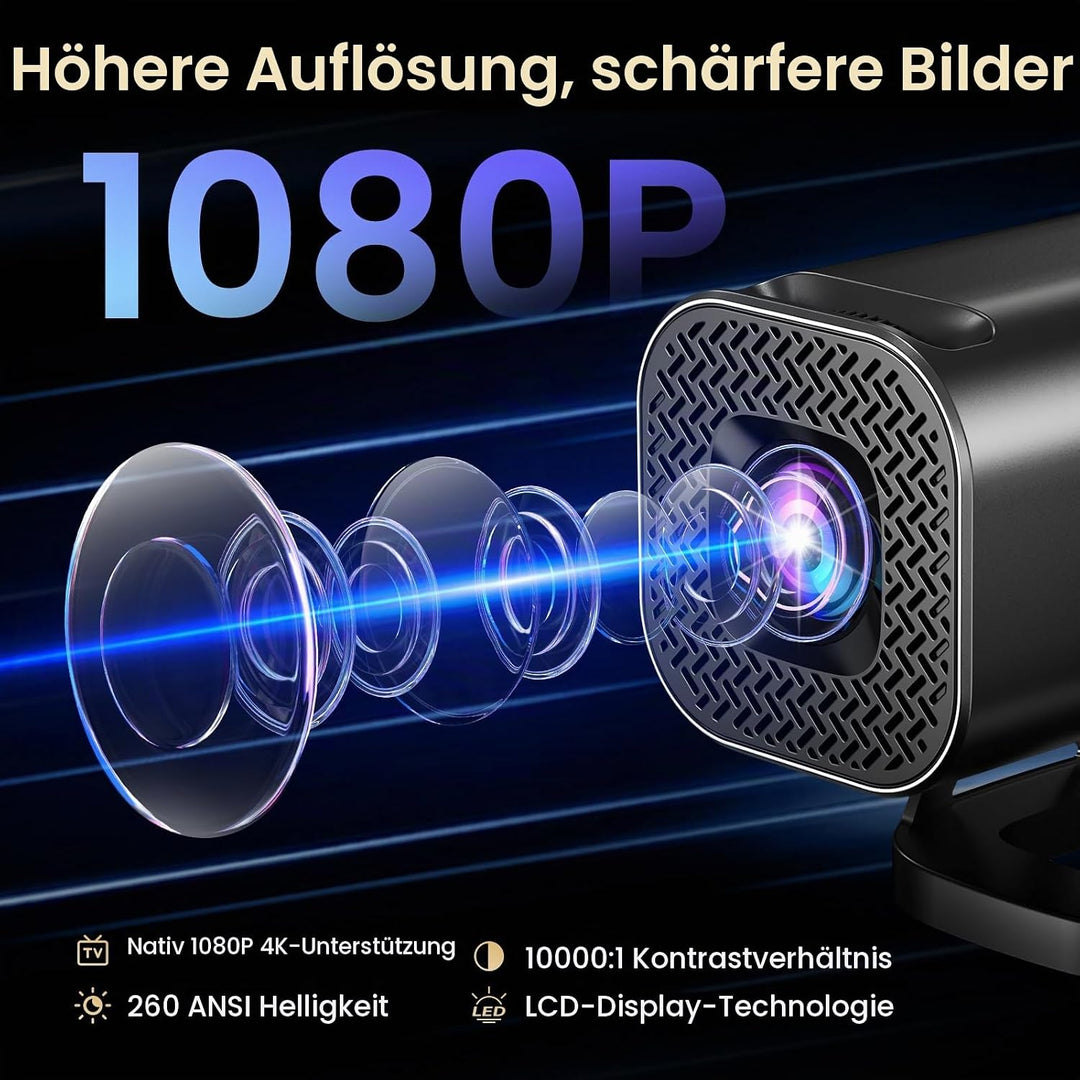 Mini Beamer 4K 1080P, Mini Projektor Tragbarer 22000L Android 12.0 mit WiFi 6 Bluetooth 5.4, Beamer