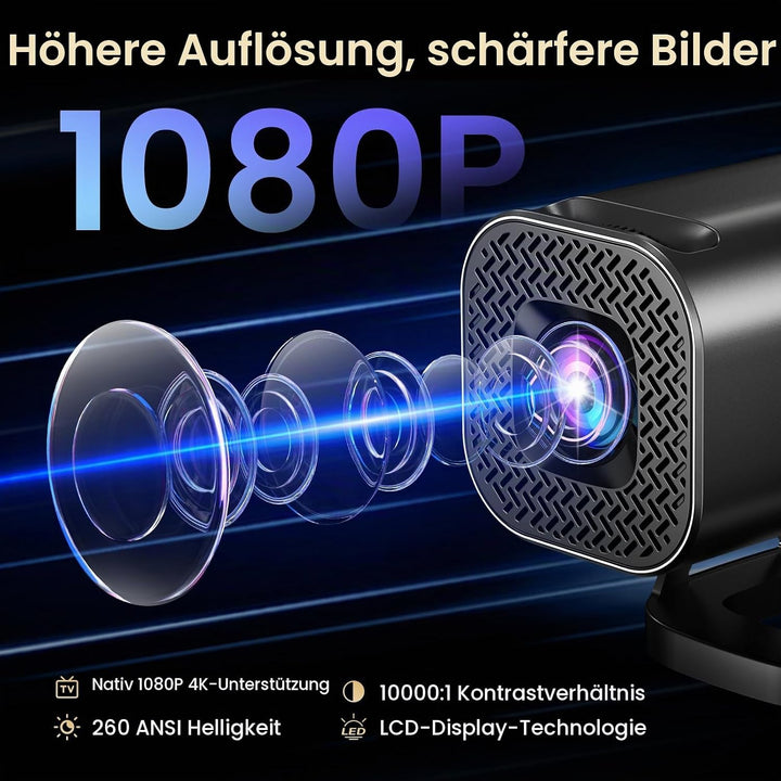 Mini Beamer 4K 1080P, Mini Projektor Tragbarer 22000L Android 12.0 mit WiFi 6 Bluetooth 5.4, Beamer
