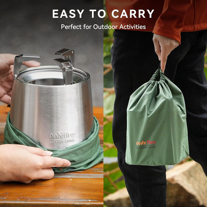 Onlyfire Edelstahl Tischfeuer mit Topfhalter und Tragetasche, Raucharmer Mini Tischkamin für Pellets