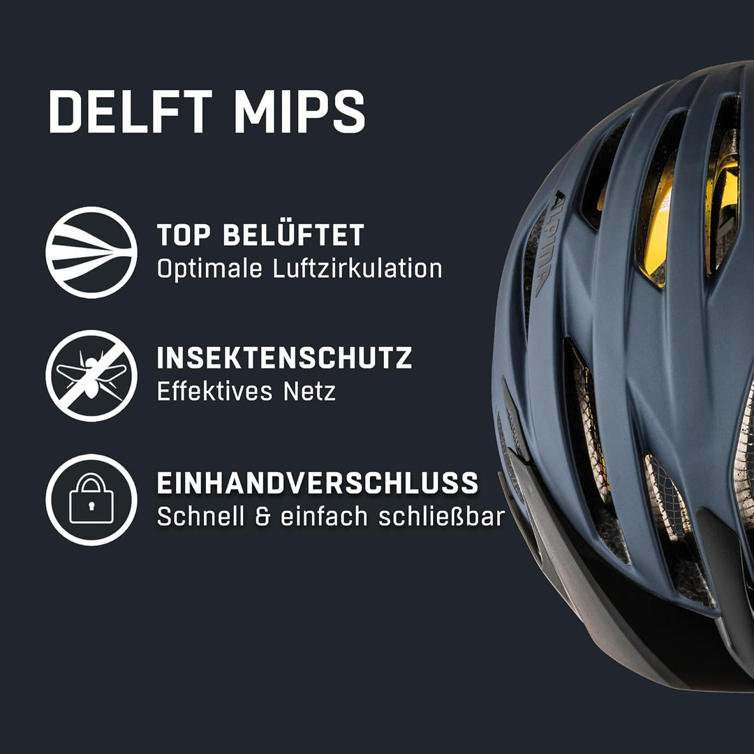 ALPINA DELFT MIPS - Sicherer, Leichter & Individuell Anpassbarer MIPS Fahrradhelm Mit Fliegennetz Fü