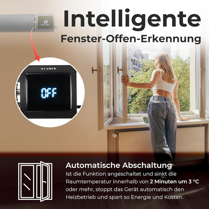 KLAMER Infrarotheizung 2600 W – WLAN Heizstrahler mit App- & Timer, Decken- & Wandmontage, Fenster-o