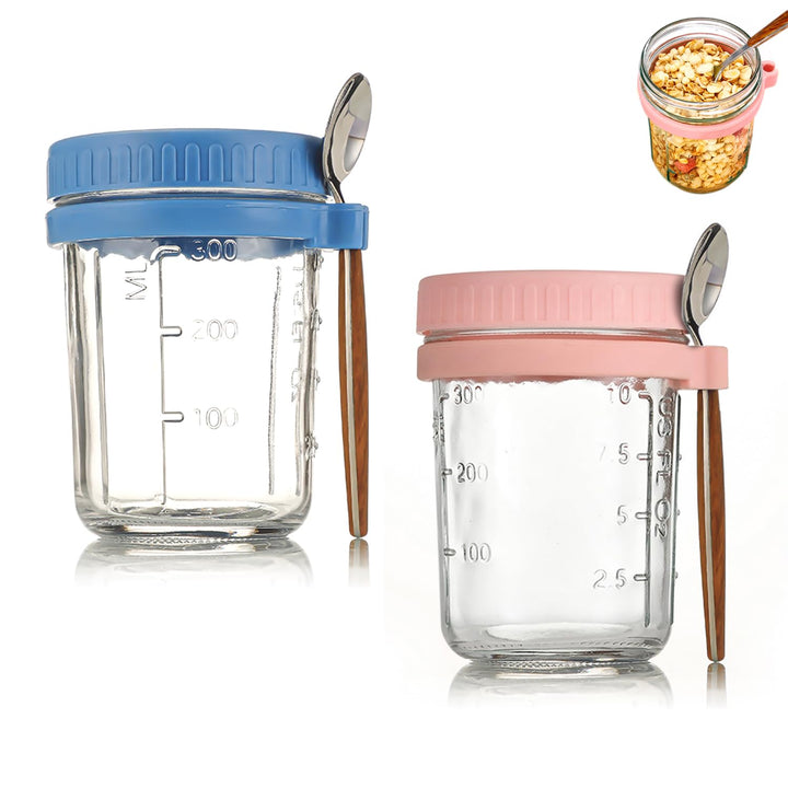 2er Set 400ml Overnight Oats Gläser, Glas Müslibecher to go mit Löffel und Deckel, Overnight Oats Be