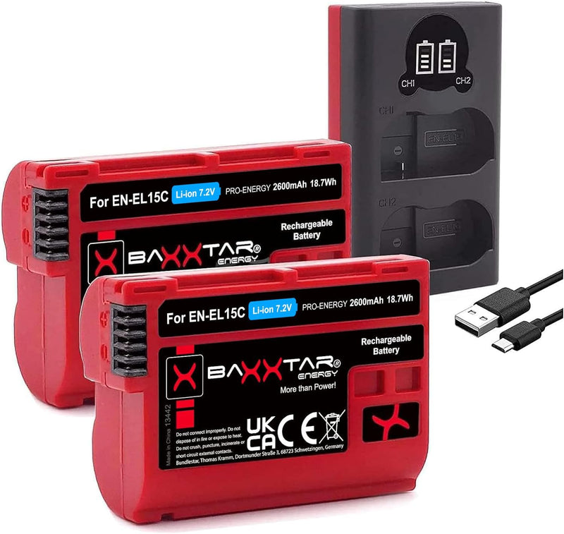 Baxxtar Pro EN-EL15c 2400mAh Kamera-Akku Pack - kompatibel mit Nikon Z5 Z6 II Z7 II Z8 etc. (Nicht f