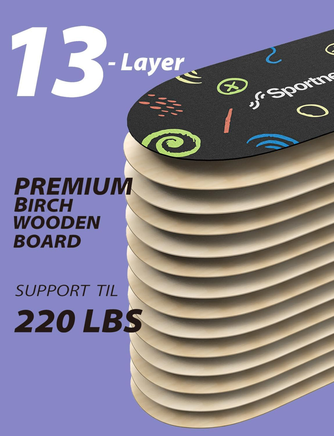 Sportneer Balance Board - Wobble Board mit verstellbaren Stoppern und Rollen - Balancier-Trainer zur