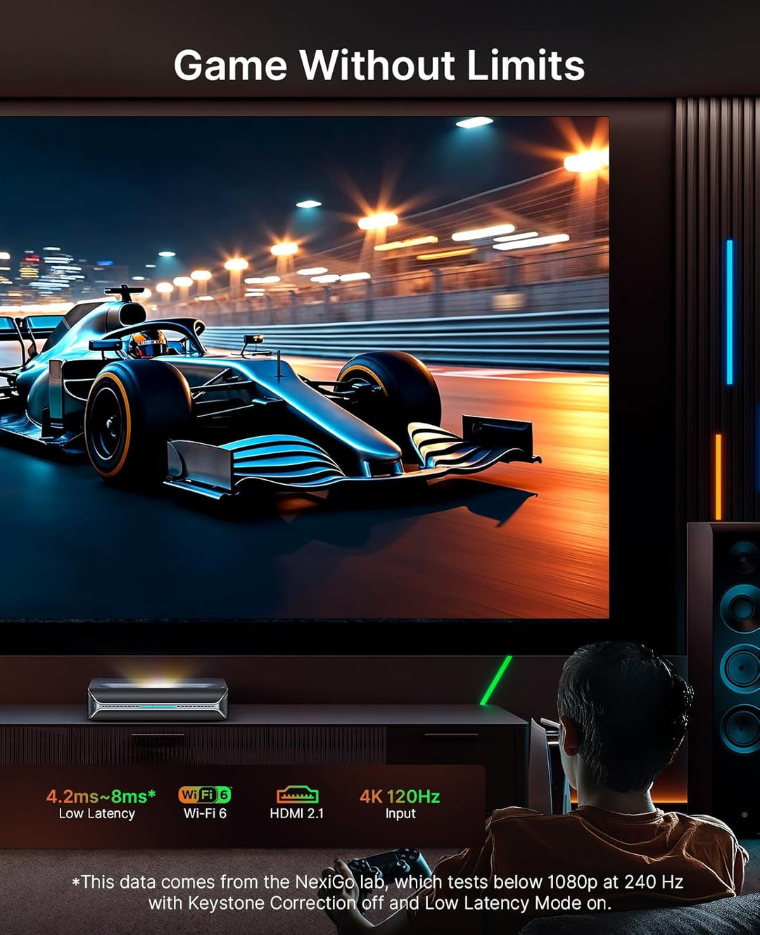 NexiGo Aurora Pro MKII, 4K Tri-Color Laser UST-Projektor, 30.000:1 Kontrastverhältnis, Dynamische Bl