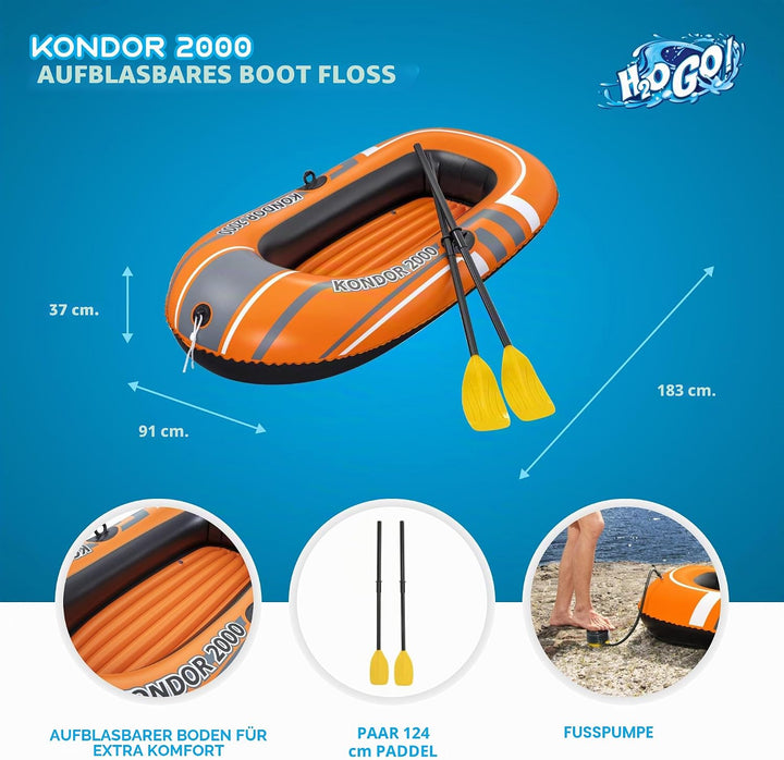 Bestway 61062 - Bootsset 198 x 122 cm - Schlauchboot mit Luftpumpe und Paddel