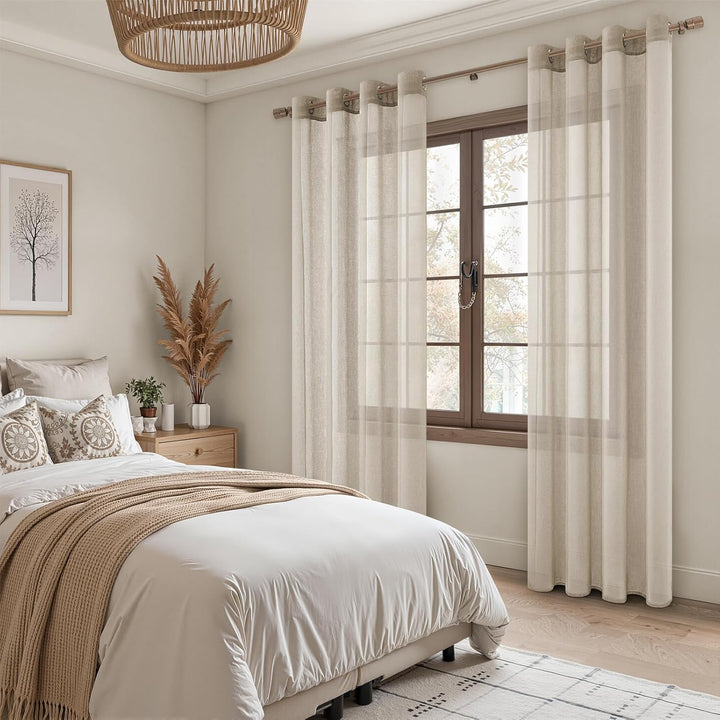 MRTREES Stores Gardine Beige Wohnzimmer Gardinen modern Schlaufenschal 2er Set 122×140cm (H×B) Vorhä