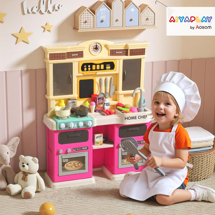 AIYAPLAY Kinderküche Spielküche mit fliessendem Wasser, elektrischem Wasserhahn, Lichtern und Geräus