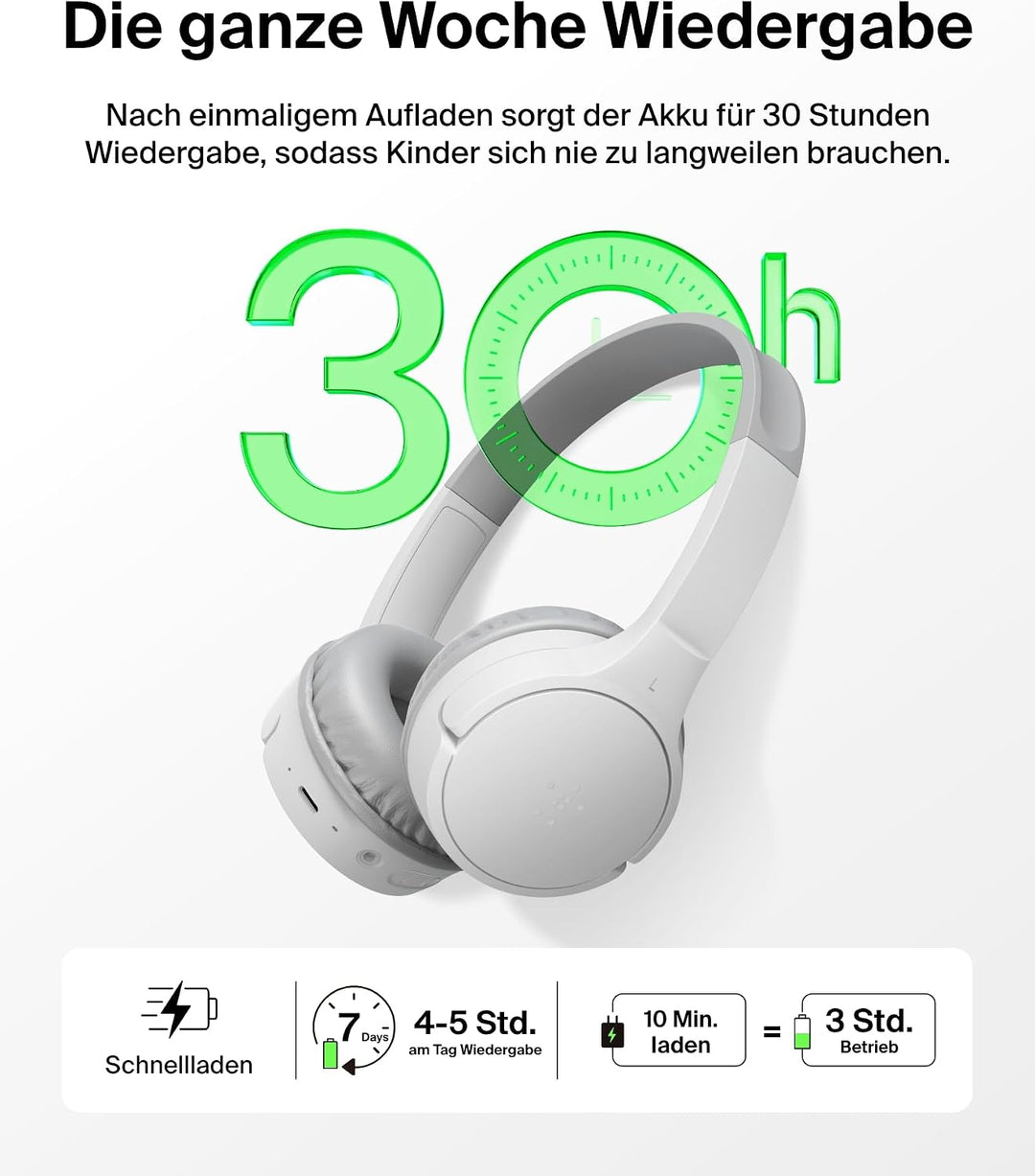 Belkin SoundForm Mini kabelloser Kinderkopfhörer mit integriertem Mikrofon und lustigen Aufklebern,