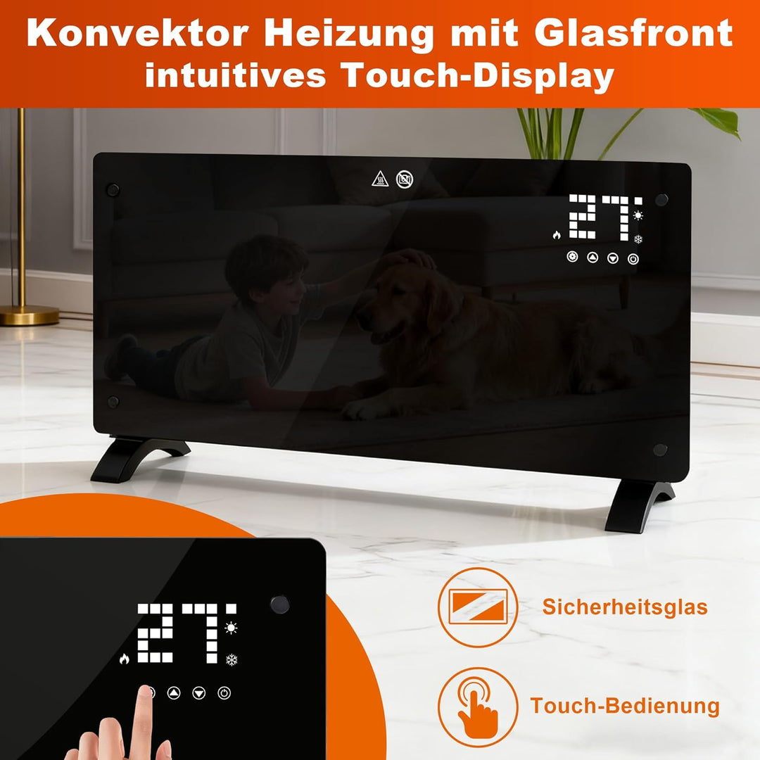 Citybee Elektroheizung Konvektor Heizung Elektrisch - Glasheizung mit Thermostat Energiesparend Leis